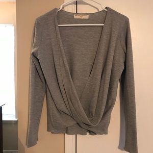 Long sleeve crossover thin sweater shirt.